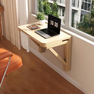 Imagem de Mesa dobrável de madeira montada na parede, pequena bancada dobrável montada na parede, mesa dobrável de folhas suspensas, mesa de jantar de cozinha, economia de espaço, para cozinha, lavanderia