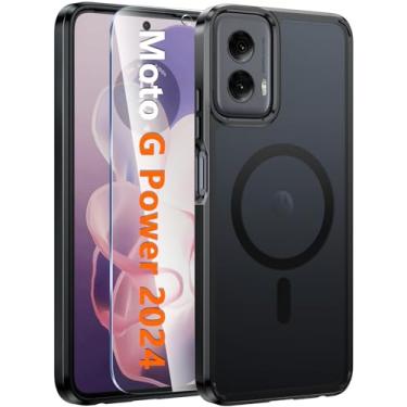 Imagem de FNTCASE Capa para Motorola Moto G-Power-5G-2024: Capa magnética para celular com protetor de tela | Protetor de câmera translúcido fosco fino à prova de choque com proteção contra quedas capa de