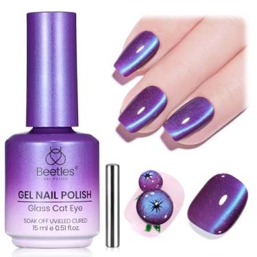 Imagem de Esmalte Beetles Mystic Ametista roxa olho de gato em gel - 15 ml roxo olho de gato glitter primavera esmalte magnético translúcido efeito vítreo absorver UV arte de unhas DIY manicure presente de dia