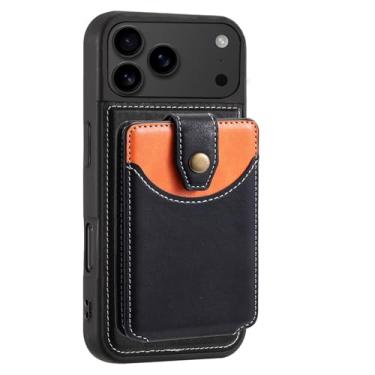 Imagem de Genérico Capa de couro magnética para iPhone 17/17 Air/17 Pro/17 Pro MAX, capa fina removível com porta-cartões, design elegante para homens e mulheres (Black, 17 Pro Max)