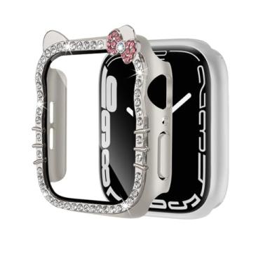 Imagem de Capa de desenho animado de gato com strass compatível com Apple Watch 11/10/9/8/7/6/5/4/SE, capa protetora transparente para séries 40 mm, 41 mm, 42 mm, 44 mm, 45 mm, 46 mm, mulheres (Starlight, série