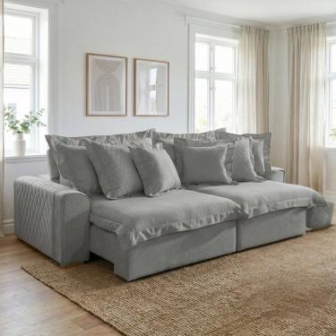 Imagem de Sofá Retrátil e Reclinável 3 Lugares 250cm Linho Zeus Cinza