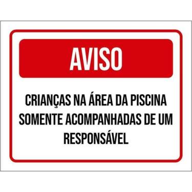 Imagem de Kit 5 Placa Acm Crianças Área Piscina Acompanhadas 18X23 - Sinalizo