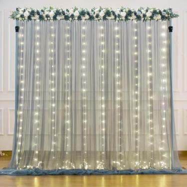 Imagem de Cortina de Fundo Suppromo em Tule Cinza Prateado com Luzes - 3x2,4m
