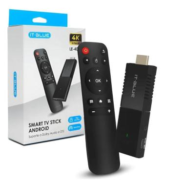 Imagem de Smart TV Stick Lelong Android 4K para Transformar Televisão em Streaming Wi-Fi com Controle Remoto HDMI Preto