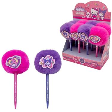 Imagem de Caneta Esferográfica com Pompom Leoarte Hello Kitty e Amigos com Aplique Unidade Tinta Rosa e Roxa