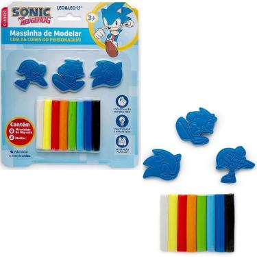 Imagem de Massinha de Modelar com 3 Moldes Sonic Kit 8 Unidades 80g para Atividades Infantis Leo & Leo