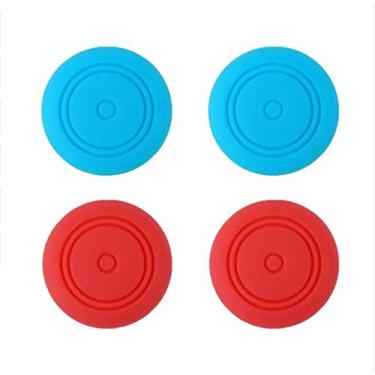 Imagem de 4 peças de silicone analógico Joystick Thumb Stick Grip Thumbstick Cap capa para Nintendo Switch NS Joy-Con (azul + vermelho)