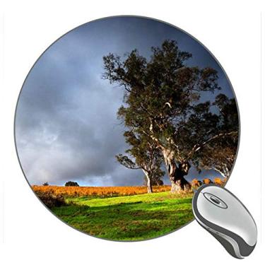 Imagem de Mouse pad de borracha para jogos Nature Scenery Green Grass Old Tree Thunder, nuvens, céu, redondo, para jogos