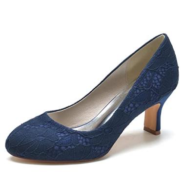 Imagem de Ślubne buty ślubne dla kobiet czółenka Koronkowe buty na wysokim obcasie Okrągłe buty dla druhny 36-43,Dark blue,3 UK/36 EU