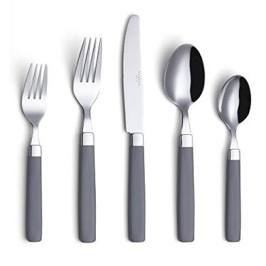 Imagem de ANNOVA Conjunto de talheres/talheres de aço inoxidável – cabos coloridos – garfos de jantar, garfos de salada, facas de mesa, colheres de sopa, colheres de chá – (cinza, 20 peças)