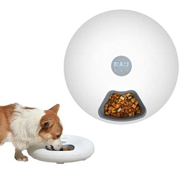 Imagem de Alimentador automático para animais de estimação de 6 refeições, dispensador de alimentos molhados secos para cães, alimentador automático de gato/cachorro com controle de porção, alimentador cronometrado para cães pequenos e médios, branco