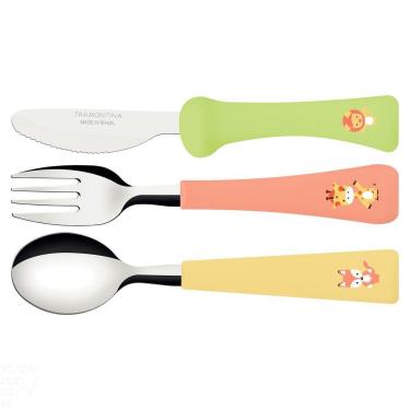 Imagem de Jogo de Talheres Infantil Tramontina Baby Friends com Lâminas de Aço Inox e Cabos de Polipropileno Colorido 03 Peças Tramontina