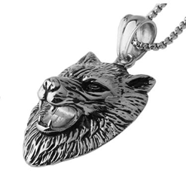 Imagem de Cordão com Pingente em Aço Inox vikings wolf head