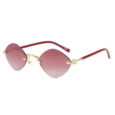 Imagem de Moda Pequenos Óculos de Sol Steampunk Sem Aro Mulheres Homens Losango Óculos de Sol Senhoras Designer Estilo Retro Viagem UV400,C03 Ouro Vinho Tinto,A