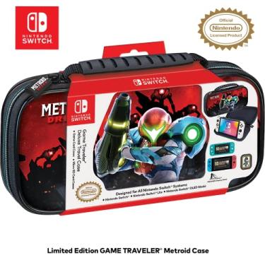 Imagem de Game Traveler Metroid Nintendo Switch Case - Switch OLED Case for Switch OLED, Original Switch, Adjustable Viewing Stand & Bonus Game Cases, Deluxe Carry Handle, Licensed Nintendo Switch game case