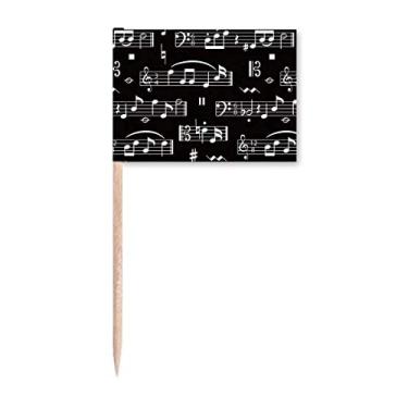 Imagem de Barra de notas musicais branca preta para palito de dente marcador para decoração de festa