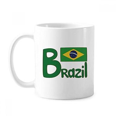 Imagem de Caneca de cerâmica com estampa verde bandeira nacional do Brasil cerâmica xícara de café porcelana louça