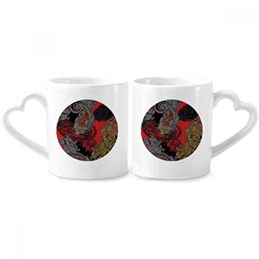 Imagem de Conjunto de canecas de porcelana para casal, estampa de nuvens abstratas, flor amarela vermelha, coração
