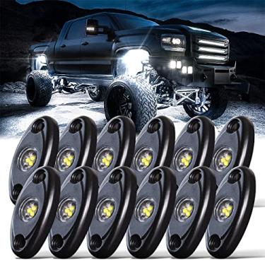 Imagem de LEDMIRCY Luzes LED Rock brancas 12 pçs para caminhão off-road ZRZ Auto Car Boat ATV SUV Impermeável Alta Potência Neon Trail Rig Luzes à prova de choque (pacote com 12, branco)