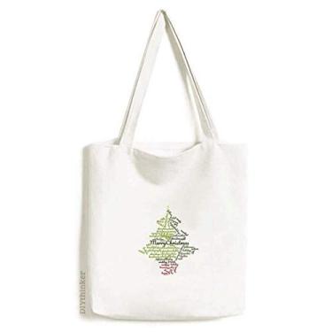 Imagem de Sacola de lona com estampa de árvore de Natal festiva de inverno Wordcloud bolsa de compras casual