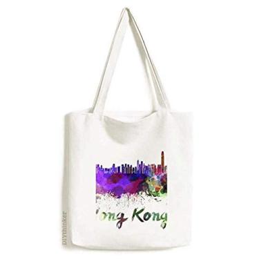Imagem de Bolsa de lona em aquarela Hong Kong China City bolsa de compras casual bolsa de compras