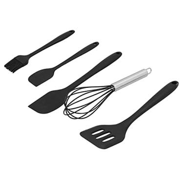 Imagem de Escova de óleo, 5 peças/conjunto batedor de ovos de silicone economizando espaço para utensílios de cozinha decoração de bolo para padaria doméstica (conjunto preto de 5 peças)