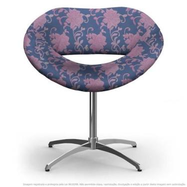 Imagem de Cadeira Beijo Floral Rosa E Lilás Poltrona Decorativa Com Base Giratór