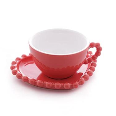 Imagem de LYOR - Conjunto 4 Xícaras de Chá de Porcelana com Pires Coração Beads Vermelho 210ml