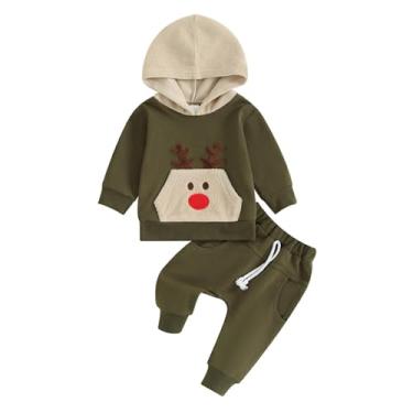 Imagem de Adokioths Conjunto de 2 peças de moletom infantil com capuz e manga comprida para bebês meninos, Alce de Natal e verde, 12-18 Meses