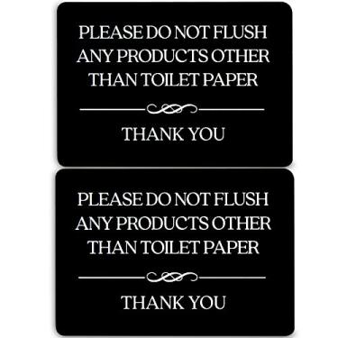 Imagem de Do Not Flush Toilet Sign 2-Pack (Black Acrylic 5 x 3.5 in)- Flush Toilet Paper Only Sign - Dont Flush Sign - Do Not Flush Feminine Products Sign - Septic Sign - Bathroom Signs for Business - Bathroom Signs for Home - Airbnb Signs for Bathrooms