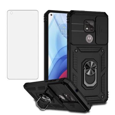 Imagem de Asuwish Capa de telefone para Moto G Power 2021 com protetor de tela de vidro temperado e suporte fino híbrido resistente capa protetora Motorola GPower 21 5G versão XT2117-4 feminino masculino preto