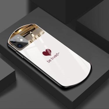 Imagem de Capa de telefone de vidro temperado oval fofa e luxuosa em forma de coração para iPhone 15 14 13 12 11 Pro Max XS XR X 8 7 Plus Capa de silicone espelhada, branca, para iPhone 7