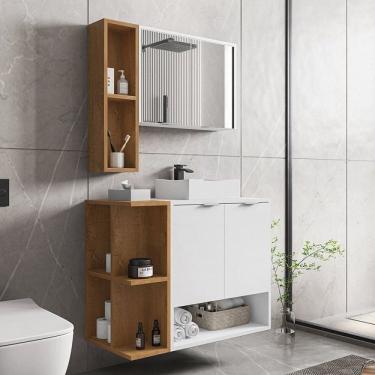 Imagem de Kit com 3 Gabinetes com Cuba e Espelheira Ibiza Branco/Naturale