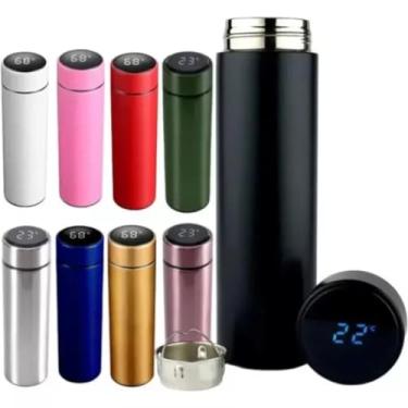 Imagem de Garrafa Térmica em Aço Inox com Termômetro Digital 500ml Led, Garrafa De Água Portatil Inox Térmica Squeeze Com Camada Dupla Para Academia Esporte Quente Frio - TYDA (ROSA)