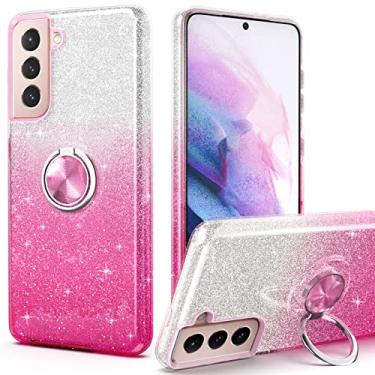 Imagem de PeeTep Capa para Galaxy S21, Slim Fit Glitter Sparkly Case com suporte de anel de 360°, suporte magnético para carro, capa protetora durável e absorvente de choque para Samsung Galaxy S21 de 6,2