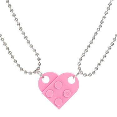 Imagem de Harajuku Colar de coração de tijolos com 2 peças, joias coloridas de Lego kits de blocos de construção, presente de dia dos namorados, gargantilhas para mulheres, homens, casais, Metal, não conhecido