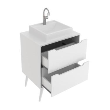 Imagem de Gabinete Banheiro 60cm 2 Gavetas Retrô Multimóveis CR10119, Branco