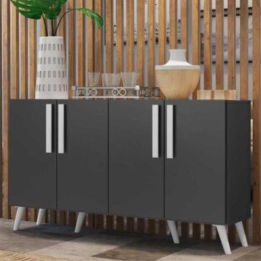 Imagem de Aparador Buffet 4 Portas com Pés Retrô Viena Multimóveis Preto/Branco