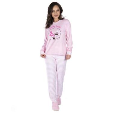 Imagem de Roupa De Dormir Feminino Victory Adulto Plush Quente Listras, G, Rosa