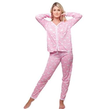 Imagem de Pijama Diones Feminino Estampado Americano Manga Comprida, Rosa, GG
