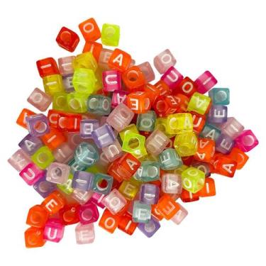 Imagem de miçangas de Letras vogais Redondas e quadradas coloridas crie com dive