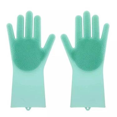 Imagem de Luva Lava Loucas Verde Escova Silicone Caes Banho Limpeza - Abmidia