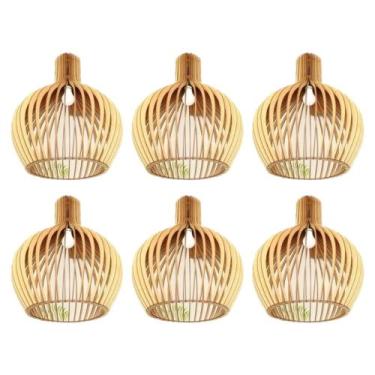 Imagem de 6 Luminarias De Teto Lustre De Madeira Mdf 28 x 34 cm 1 Metro De Cabo 