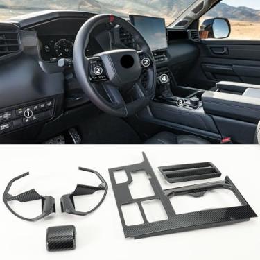 Imagem de Tempsnow Acabamento da tampa do painel de câmbio de marchas para Toyota Tundra 2022 2023 2024 2025 com suporte de copo, capa de acabamento de volante, capa de botão de câmbio e tampa de botão de