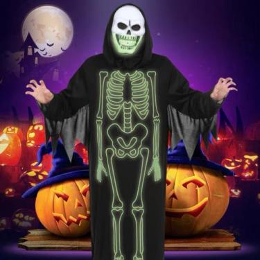 Imagem de Fantasia Esqueleto Florescente 120cm Adulto Caveira Festas E Halloween