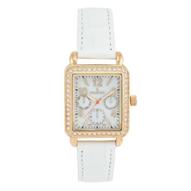 Imagem de Women Fashion 14K Gold Plated Tank Shape Dress Watch with Crystal Bezel (White)