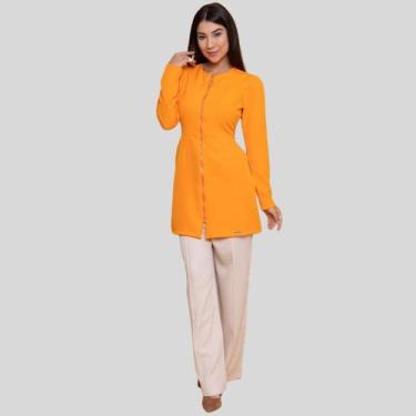 Imagem de Jaleco  Feminino Natalia Laranja Manga Longa Liso Com Ziper Em Alfaiat