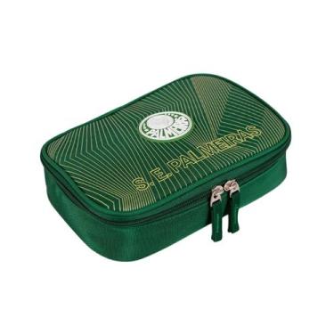 Imagem de Estojo Box Palmeiras Com Divisória 30 Elásticos Escolar, Verde