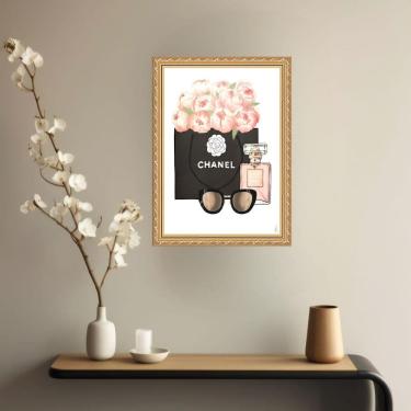 Imagem de Quadro Decorativo Chanel Flores 33X24Cm - Com Vidro